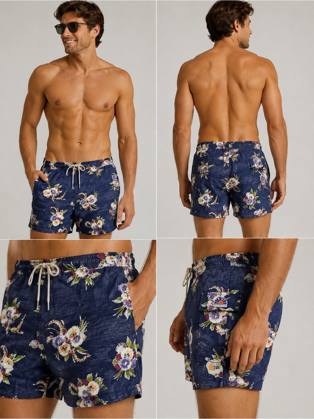 Sundek Floral Board Shorts 4” Inseam Navy Tropical Surf Swim Shorts Size 36